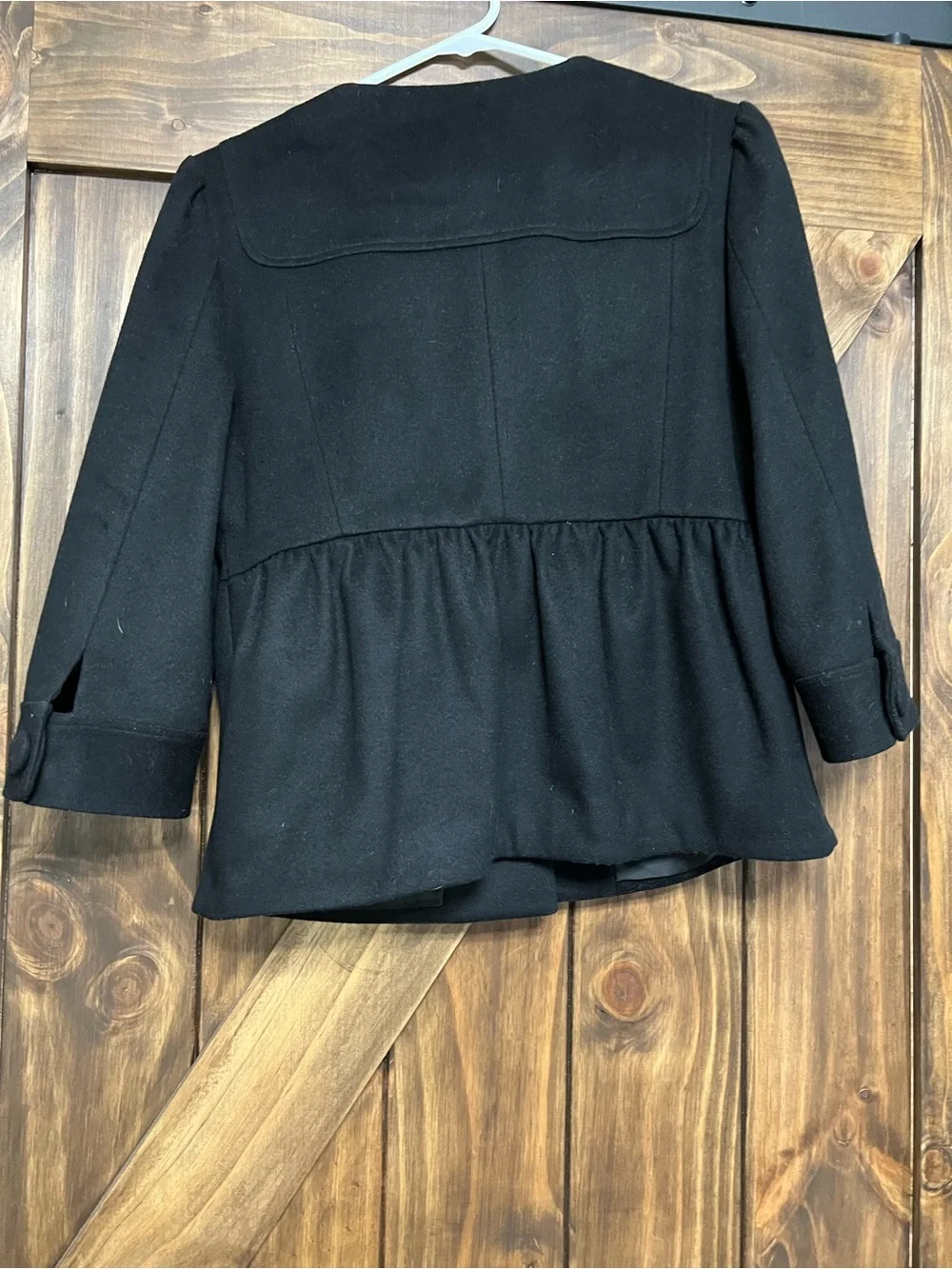 Halogen Nordstrom Black 100% Wool Peplum Jacket Coat Size M